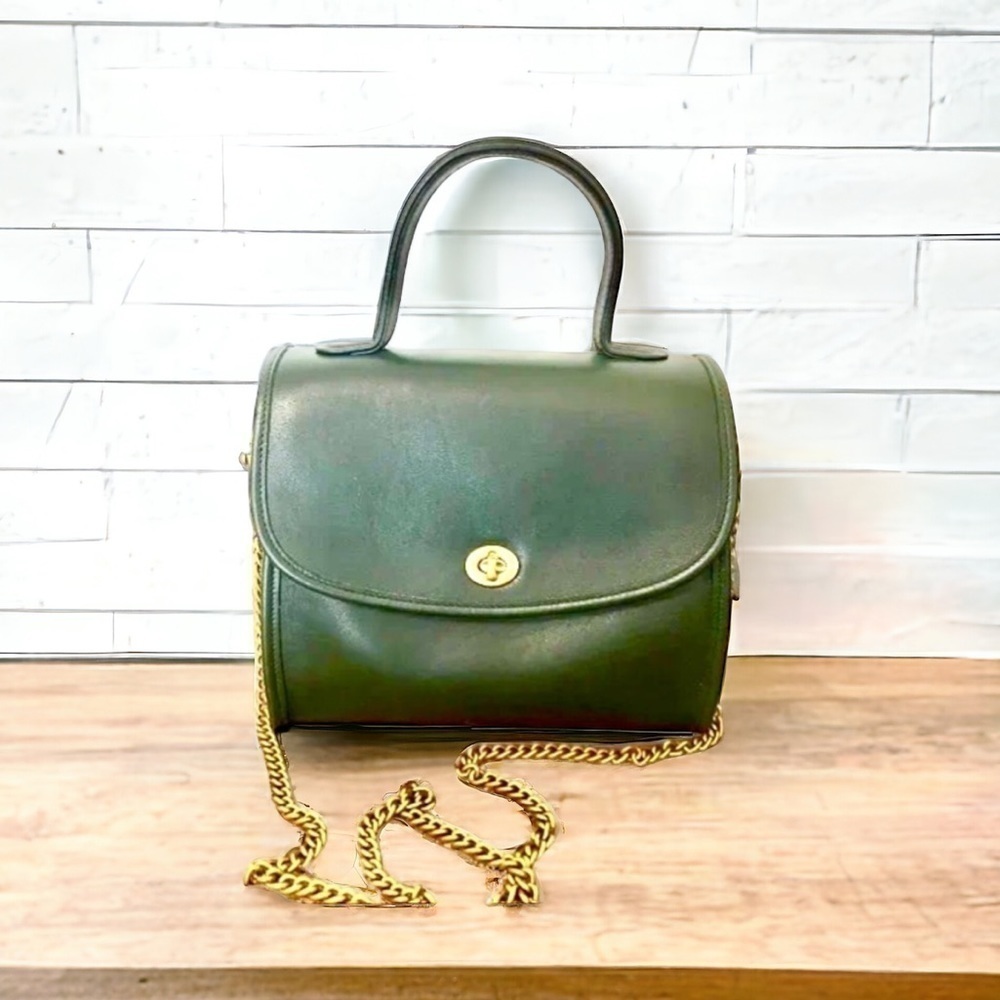 Coach Vintage Manor Leather Top Handle Satchel in Bottle Green #9977